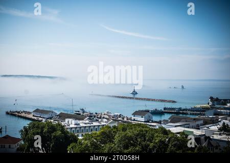 Panoramablick auf Lake Huron von Mackinac Island, Michigan. Stockfoto