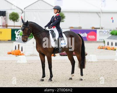 Rosalind CANTER of Great Britain mit MHS Seventeen während der Dressur bei den Boekelo Horse Trials CCIO 4*-NC-L am 5. Oktober 2023, Niederlande (Foto: Maxime David/MXIMD Pictures - mximd.com) Stockfoto