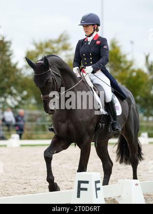 Laura COLLETT aus Großbritannien mit Dacapo während der Dressur bei den Boekelo Horse Trials CCIO 4*-NC-L am 5. Oktober 2023, Niederlande (Foto: Maxime David/MXIMD Pictures - mximd.com) Stockfoto