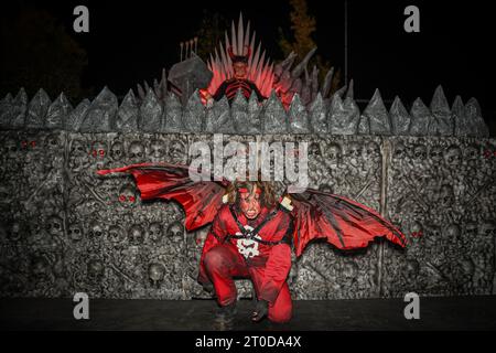 Staines, Großbritannien. Oktober 2023. VIP- und Pressestart für Thorpe Park Fright Nights Scare Event. Autor: Thomas Faull/Alamy Live News Stockfoto
