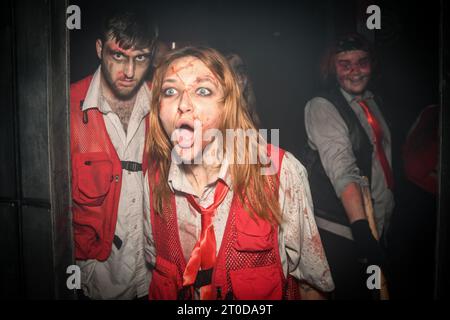 Staines, Großbritannien. Oktober 2023. VIP- und Pressestart für Thorpe Park Fright Nights Scare Event. Autor: Thomas Faull/Alamy Live News Stockfoto