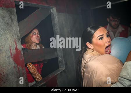 Staines, Großbritannien. Oktober 2023. VIP- und Pressestart für Thorpe Park Fright Nights Scare Event. Autor: Thomas Faull/Alamy Live News Stockfoto