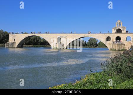 Pont St-Bénézet über den Fluss Rhône bei Avignon in der Vaucluse Provence Stockfoto
