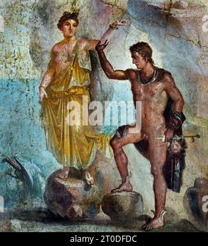 Die römische Stadt Fresco Pompeji befindet sich in der Nähe von Neapel in der Region Kampanien. Pompeji wurde bei der Eruption des Vesuvs 79 n. Chr. unter 4-6 m vulkanischer Asche und Bimsstein begraben. Italien Stockfoto