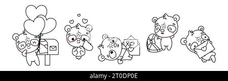 Sammlung von Vector Panda Outline Art. Satz der Abbildung der Seite „isolierte Bärenfarbe“ Stock Vektor