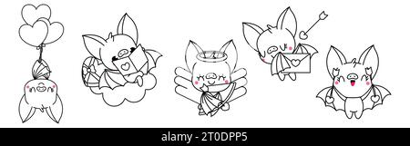 Sammlung von Vektorfledermaus Outline Art. Satz der Illustration der Seite „isolierte Tierfarben“. Stock Vektor