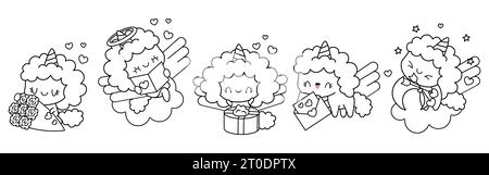 Sammlung von Vector Unicorn Outline Art. Abbildung der Seite „isolierte Pferdemalerei“. Stock Vektor