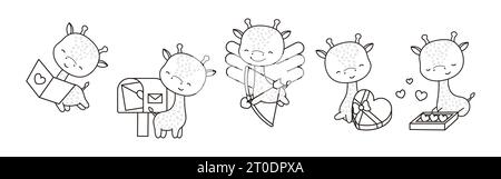 Sammlung von Vector Giraffe Outline Art. Satz der Illustration der Seite „isolierte Tierfarben“. Stock Vektor