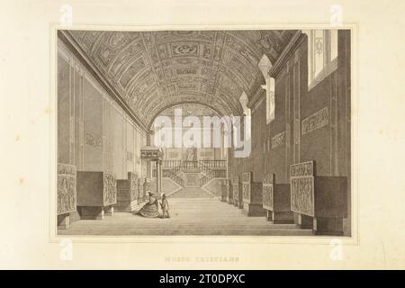 P. Cacchiatelli - G. Gleter, Wissenschaft und Kunst unter dem Pontifikat von Pius IX., veröffentlicht 1860 in Rom von der Tipografia delle Belle Arti, Via Poli, 91. Im Inneren befinden sich Radierungen, die die öffentlichen Werke darstellen, die während des Pontifikats von Pius IX. Entstanden sind Stockfoto