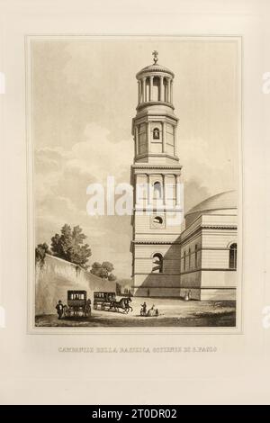 P. Cacchiatelli - G. Gleter, Wissenschaft und Kunst unter dem Pontifikat von Pius IX., veröffentlicht 1860 in Rom von der Tipografia delle Belle Arti, Via Poli, 91. Im Inneren befinden sich Radierungen, die die öffentlichen Werke darstellen, die während des Pontifikats von Pius IX. Entstanden sind Stockfoto