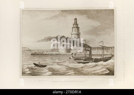 P. Cacchiatelli - G. Gleter, Wissenschaft und Kunst unter dem Pontifikat von Pius IX., veröffentlicht 1860 in Rom von der Tipografia delle Belle Arti, Via Poli, 91. Im Inneren befinden sich Radierungen, die die öffentlichen Werke darstellen, die während des Pontifikats von Pius IX. Entstanden sind Stockfoto