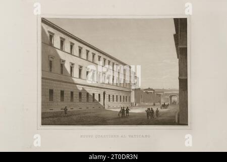 P. Cacchiatelli - G. Gleter, Wissenschaft und Kunst unter dem Pontifikat von Pius IX., veröffentlicht 1860 in Rom von der Tipografia delle Belle Arti, Via Poli, 91. Im Inneren befinden sich Radierungen, die die öffentlichen Werke darstellen, die während des Pontifikats von Pius IX. Entstanden sind Stockfoto