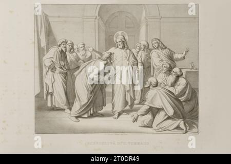 P. Cacchiatelli - G. Gleter, Wissenschaft und Kunst unter dem Pontifikat von Pius IX., veröffentlicht 1860 in Rom von der Tipografia delle Belle Arti, Via Poli, 91. Im Inneren befinden sich Radierungen, die die öffentlichen Werke darstellen, die während des Pontifikats von Pius IX. Entstanden sind Stockfoto