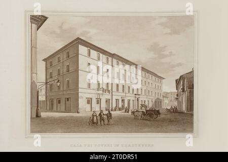 P. Cacchiatelli - G. Gleter, Wissenschaft und Kunst unter dem Pontifikat von Pius IX., veröffentlicht 1860 in Rom von der Tipografia delle Belle Arti, Via Poli, 91. Im Inneren befinden sich Radierungen, die die öffentlichen Werke darstellen, die während des Pontifikats von Pius IX. Entstanden sind Stockfoto