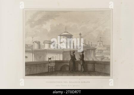 P. Cacchiatelli - G. Gleter, Wissenschaft und Kunst unter dem Pontifikat von Pius IX., veröffentlicht 1860 in Rom von der Tipografia delle Belle Arti, Via Poli, 91. Im Inneren befinden sich Radierungen, die die öffentlichen Werke darstellen, die während des Pontifikats von Pius IX. Entstanden sind Stockfoto