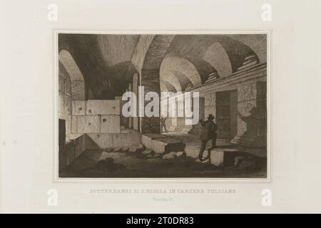 P. Cacchiatelli - G. Gleter, Wissenschaft und Kunst unter dem Pontifikat von Pius IX., veröffentlicht 1860 in Rom von der Tipografia delle Belle Arti, Via Poli, 91. Im Inneren befinden sich Radierungen, die die öffentlichen Werke darstellen, die während des Pontifikats von Pius IX. Entstanden sind Stockfoto