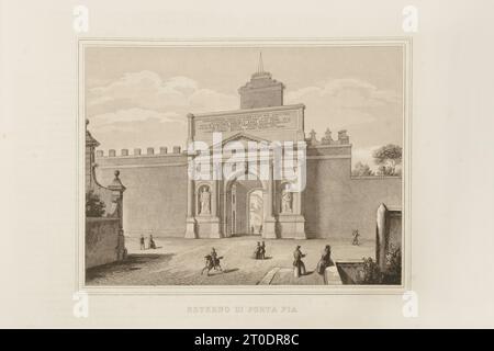 P. Cacchiatelli - G. Gleter, Wissenschaft und Kunst unter dem Pontifikat von Pius IX., veröffentlicht 1860 in Rom von der Tipografia delle Belle Arti, Via Poli, 91. Im Inneren befinden sich Radierungen, die die öffentlichen Werke darstellen, die während des Pontifikats von Pius IX. Entstanden sind Stockfoto