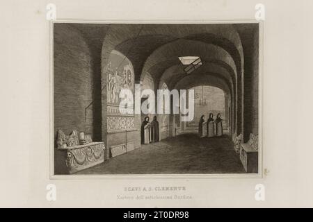 P. Cacchiatelli - G. Gleter, Wissenschaft und Kunst unter dem Pontifikat von Pius IX., veröffentlicht 1860 in Rom von der Tipografia delle Belle Arti, Via Poli, 91. Im Inneren befinden sich Radierungen, die die öffentlichen Werke darstellen, die während des Pontifikats von Pius IX. Entstanden sind Stockfoto