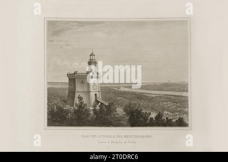 P. Cacchiatelli - G. Gleter, Wissenschaft und Kunst unter dem Pontifikat von Pius IX., veröffentlicht 1860 in Rom von der Tipografia delle Belle Arti, Via Poli, 91. Im Inneren befinden sich Radierungen, die die öffentlichen Werke darstellen, die während des Pontifikats von Pius IX. Entstanden sind Stockfoto