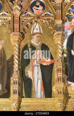 Belforte del Chienti (Italien, Marken - Provinz Macerata), Kirche Sant'Eustachio. Giovanni Boccati, Polyptychon, 15. Jahrhundert. (Detail links oben, San Nicola di Bari), 1468 Stockfoto