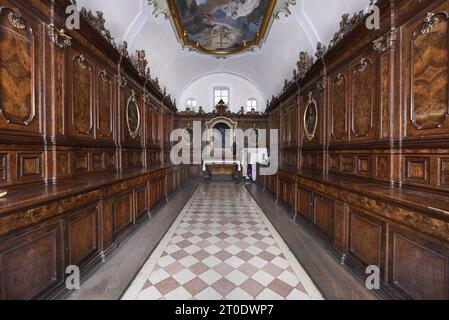 Eremitage von Fonte avellana (Italien, Marken - Provinz Pesaro-Urbino, Gemeinde Serra Sant'Abbondio), Kloster. Die Sakristei der Kirche Stockfoto