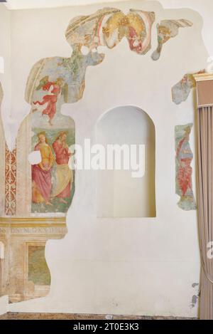 Città della Pieve (Italien, Umbrien, Provinz Perugia), Kirche Santa Maria dei Servi. Kapelle der Madonna della Stella, Perugino, Trauer über den Toten Christus, Fresko, 15.-16. Jahrhundert. Details Stockfoto