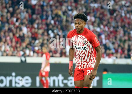 Freiburg, Deutschland. Oktober 2023. Freiburg, Deutschland 05. Oktober 2023: Europa League - 2023/2024 - SC Freiburg vs. West Ham United im Bild: Junior Adamu (SC Freiburg) Credit: dpa/Alamy Live News Stockfoto