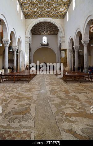 Otranto (Italien, Apulien, Provinz Lecce) Kathedrale Santa Maria Annunziata, Inneres, Mittelschiff otranto, Provinz Lecce, Apulien, salento, Land von otranto, Italien, santa maria annunziata, Romanik, Kunst, Kirche, Religion, Schiff, Säulen, Mosaike, Mosaike Stockfoto