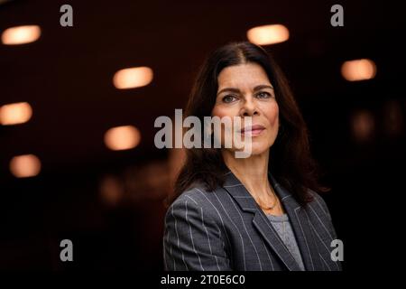 Ellen Hillingsoe bei einer Pressekonferenz für die dänische Thriller-Serie „Oxen“ in den Sorte Diamant in Kopenhagen am Freitag, den 6. Oktober 2023. Oxen ist eine neue dänische Thriller-Serie von TV2 über die Jaeger-Soldaten (Spezialeinsatzkräfte) Ochsen. (Foto: Ida Marie Odgaard/Ritzau Scanpix) Stockfoto