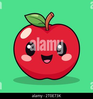 Charmante Kawaii Apple Clipart - Süße Frucht Illustration Stock Vektor