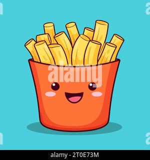 Kawaii French Fries Clipart - Entzückende Fast Food Illustration Stock Vektor