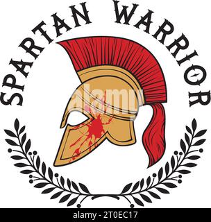 Uralter Spartan Helm (Krieger) und Lorbeerkranz Farbe. Vektorabbildung. Stock Vektor