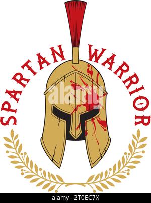 Uralter Spartan Helm (Krieger) und Lorbeerkranz Farbe. Vektorabbildung. Stock Vektor