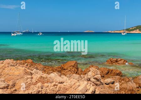 Grande Pevero Beach, Porto Cervo, Arzachena, Costa Smeralda, Sardinien, Italien Stockfoto