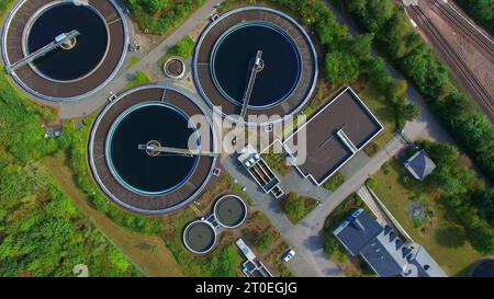 Abwasseraufbereitungsanlage der Stadt Konz, Saarmündung in die Mosel, Rheinland-Pfalz, Deutschland Stockfoto