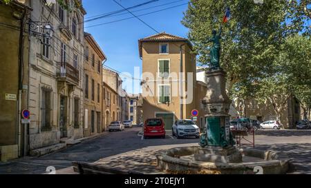 Place de la Republique in Fabrezan. Stockfoto