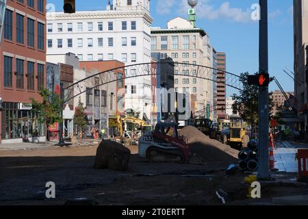 Bau der Saginaw Street in Flint Michigan USA Stockfoto