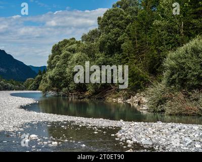 Blick auf Lech in der Nähe von Pinswang im Tiroler Lech Valley Stockfoto