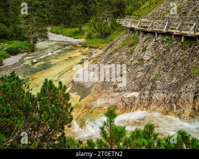 Wanderweg entlang des Spullerbachs oberhalb von Lech Stockfoto