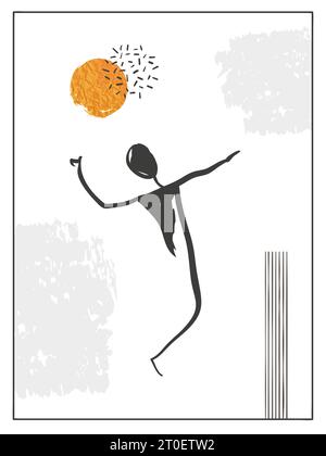Sportplakat mit Mann und Ball. Abstrakte Vektor-Illustration des Volleyballspielers. Stock Vektor