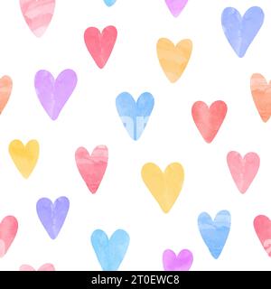 Herzmuster. Nahtloser farbenfroher Druck mit Herzen in Aquarellen. Vektor Liebe Illustration. Stock Vektor
