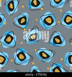 Nahtloses abstraktes trendiges Muster. Geometrischer Hintergrund mit blauen Aquarellformen Stock Vektor