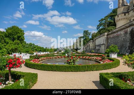 Die Burg Usse befindet sich im Dorf Rigny-Usse am südlichen Ufer der Indre, einem Nebenfluss der Loire. Die Burg ist seit März 1927 als Monument Historique gelistet. Stockfoto