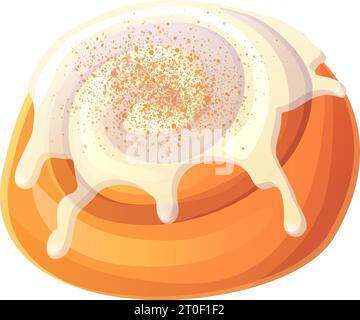 Zimtbrötchen mit weißer Glasur und Zimtpulver. Stock-Vektor-Illustration im Cartoon-Stil isoliert auf weißem Hintergrund. Stock Vektor