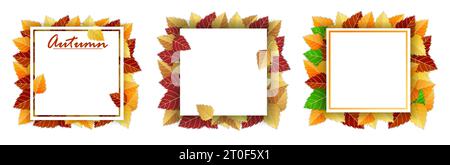 Herbsthintergrund mit hellen Herbstblättern und quadratischem Rahmen, weißes Blatt auf weißem Hintergrund. Vektordarstellung. Vorlage, Layout, Modell für Stock Vektor