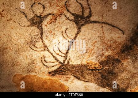 Prähistorischer Hirsch in Lascaux-Höhlen dargestellt Stockfoto