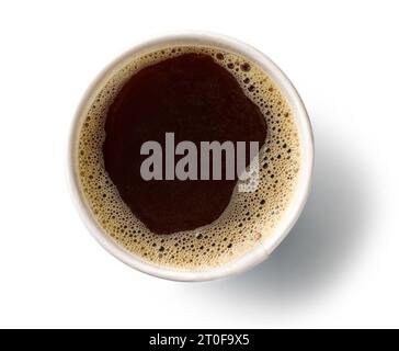 Tasse natürlichen schwarzen Americano Kaffee isoliert auf weißem Hintergrund, Draufsicht Stockfoto