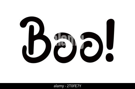 Boo traditionelles Halloween-Gruselblatt, Zitat für Poster, Grußkarte, Einladung, handgeschriebenes Wort im Cartoon-Stil, niedliche Buchstaben für Kinder Stock Vektor