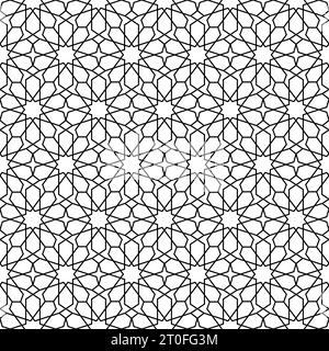 Nahtloses Marokko-Muster. Wiederkehrendes schwarzes marocco-Raster auf weißem Hintergrund. Wiederholtes einfaches marokkanisches Mosaikmotiv. Islamische Textur für Design Stock Vektor