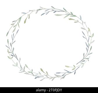 Aquarellkranz Boho, Aquarellzweige, Blumenrahmen, Vorlage für Hochzeitseinladungen, Dankeskarten Stockfoto
